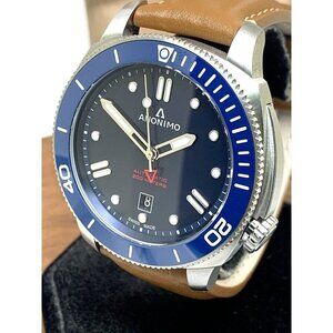 Anonimo Men's Watch AM-1002.06 Nautilo Swiss Automatic Blue Dial Brown Leather